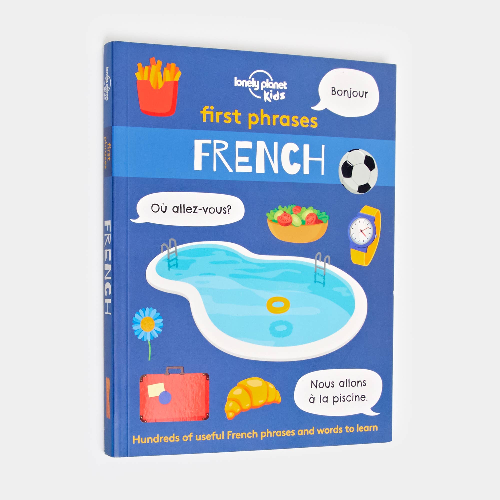 Book titled 'First Phrases French' by Lonely Planet Kids on a white background