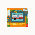 Children's board book titled 'EMERGENCY' by Johnny Daynder, featuring a colorful illustrated layout with a fire truck in the center and city street elements around it. The 'nasy Crow' brand logo is visible in the bottom right corner.