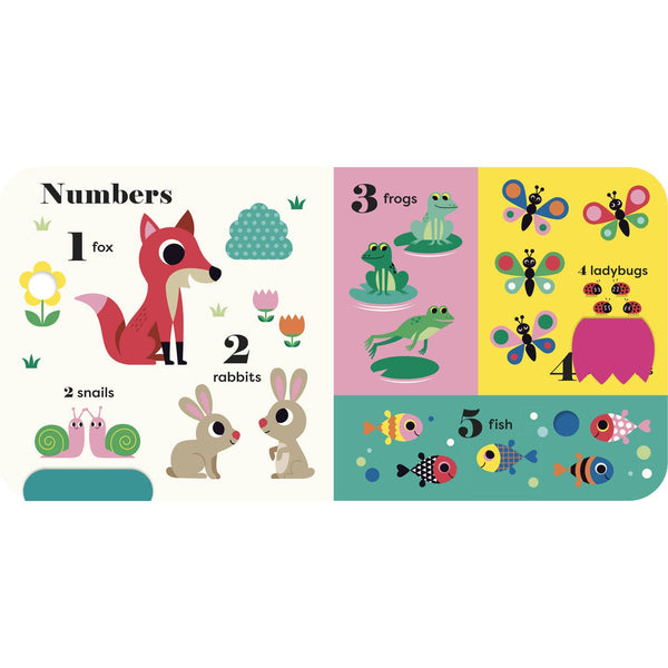 Educational children's book with illustrations of animals and numbers