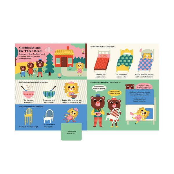 Illustrated children's book page with Goldilocks and the Three Bears story