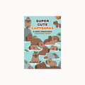 A coloring book cover titled 'Super Cute Capybaras: A Cozy Creatures Coloring Book' featuring cartoon capybaras in a pond on a light blue background.