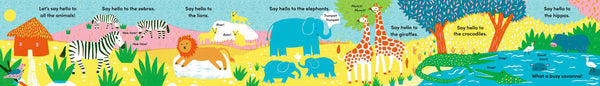 Children's book page with illustrations of animals and text in a colorful, cartoon-like style.