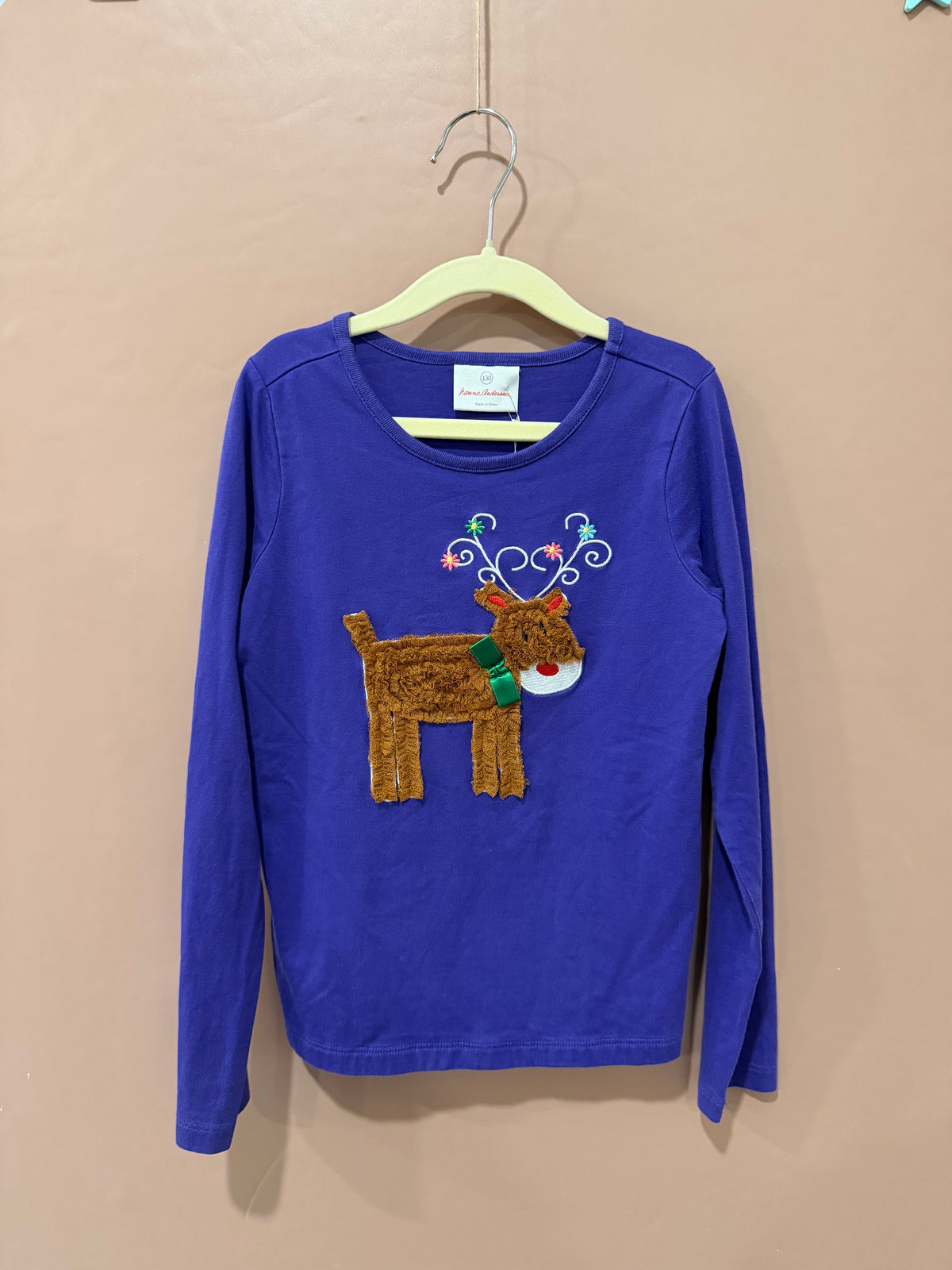 Hanna Andersson - Purple Christmas Reindeer Shirt - 130cm (size 8)