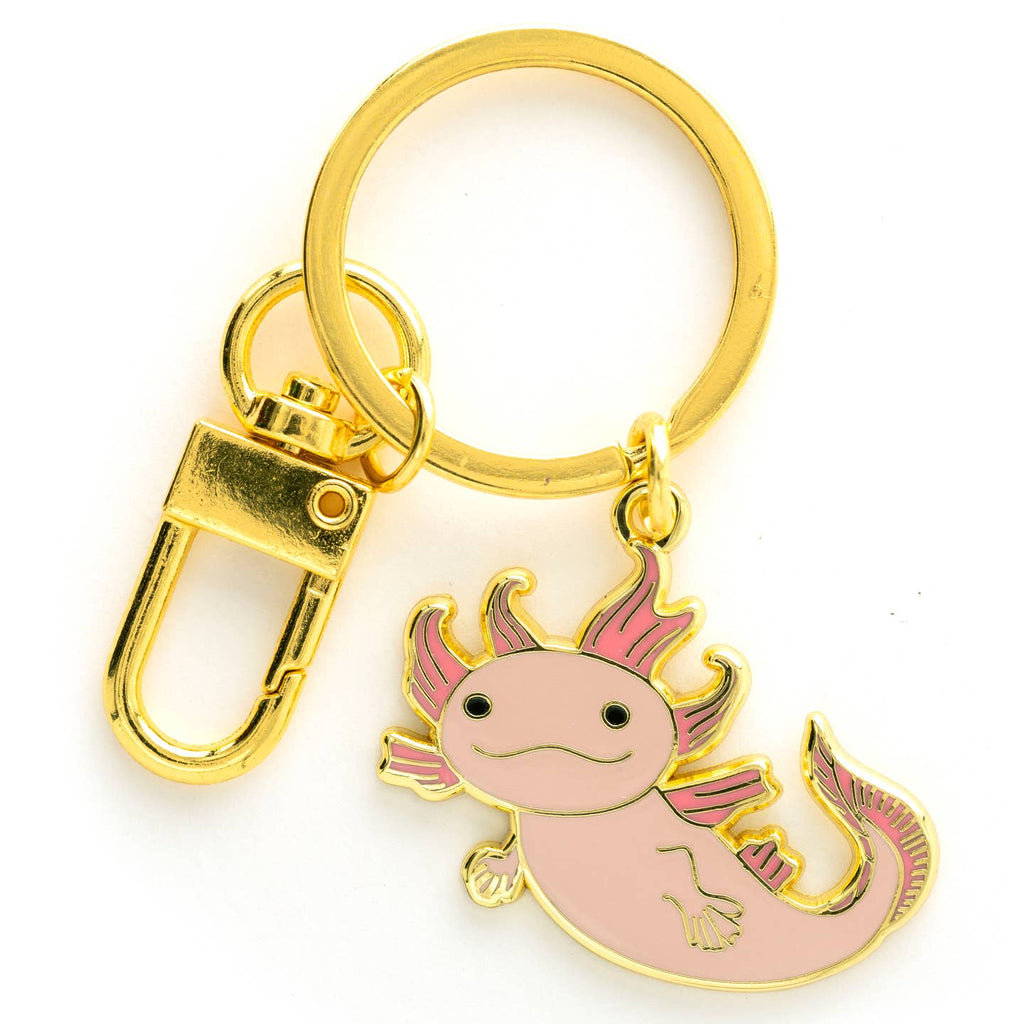 Keychain with axolotl charm on a white background
