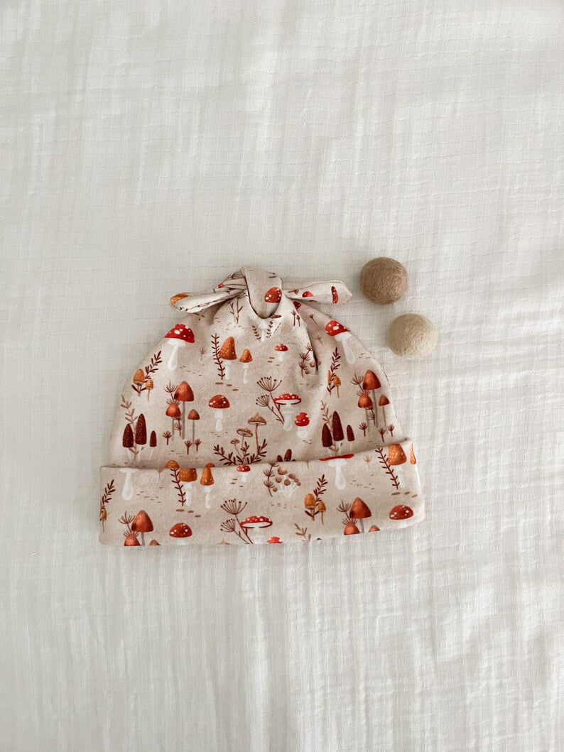 Organic Autumn Mushroom Baby Knotted Hat