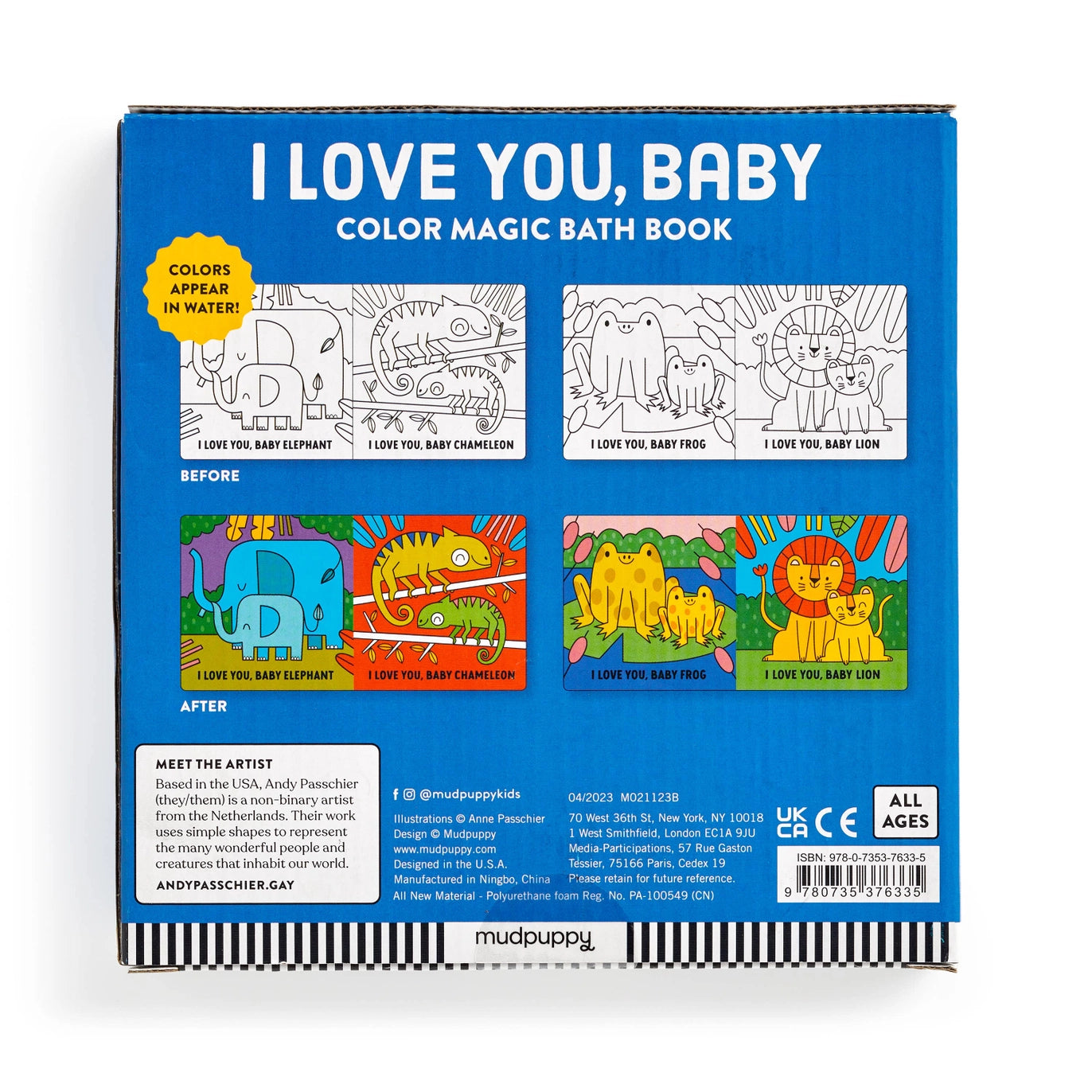 Mudpuppy - I Love You, Baby Color Magic Bath Book