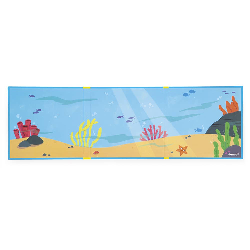 Underwater scene with coral and fish on a blue background