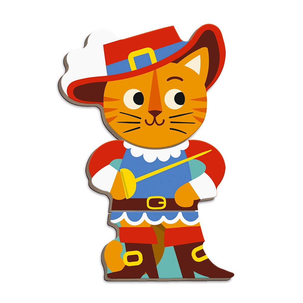 Colorful cat toy figure dressed as a pilgrim on a white background