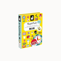 A children's magnetic book with a bright yellow cover and light blue spine, featuring colorful illustrations and the title 'Magnetí book' on a plain light background.