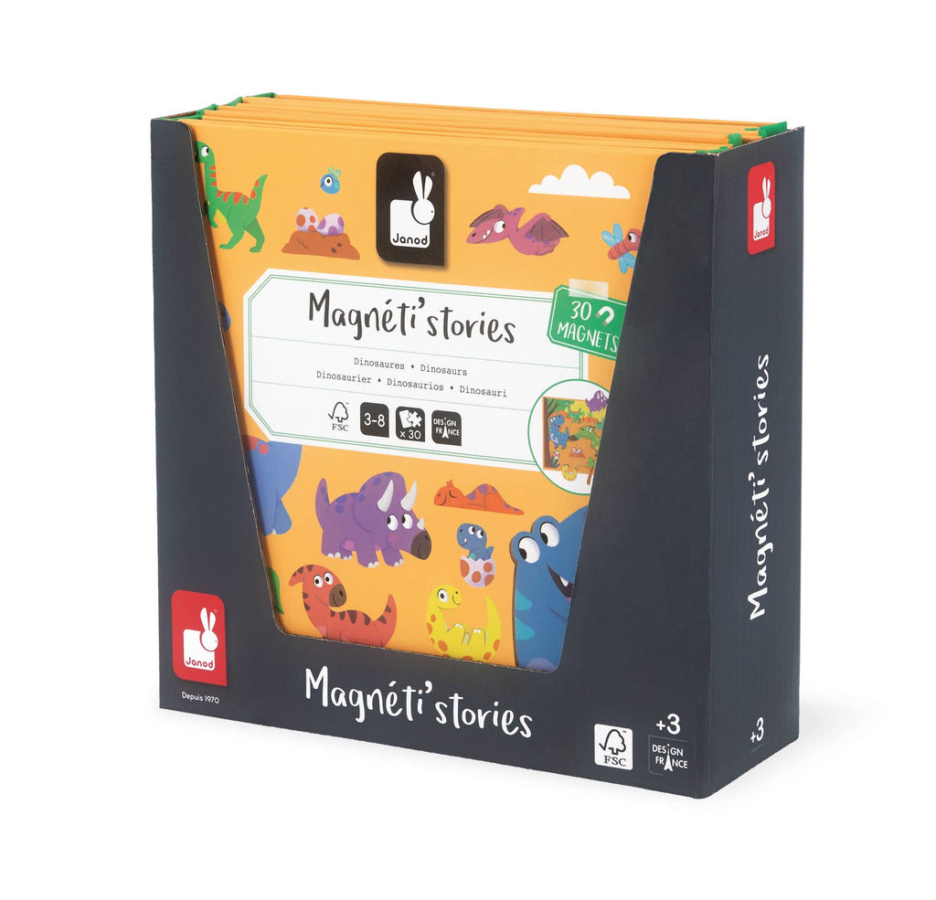 Box of 'Magneté Stories' with colorful illustrations on a white background