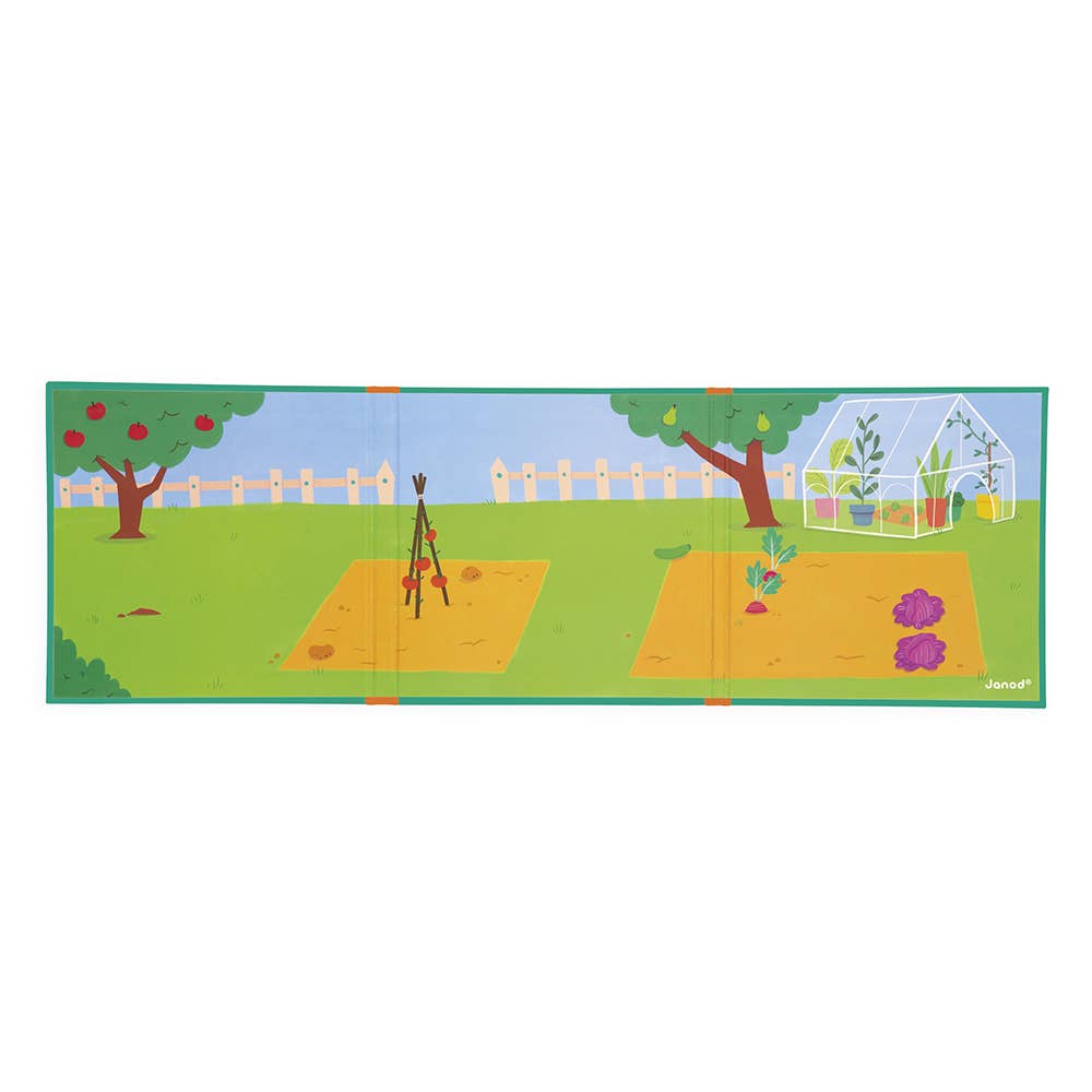 Children's play mat with garden design on a white background