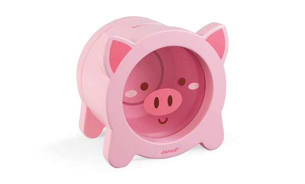 Pink pig-shaped container with a white background