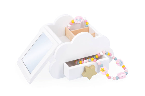 Children's jewelry set with cloud-shaped box on a white background