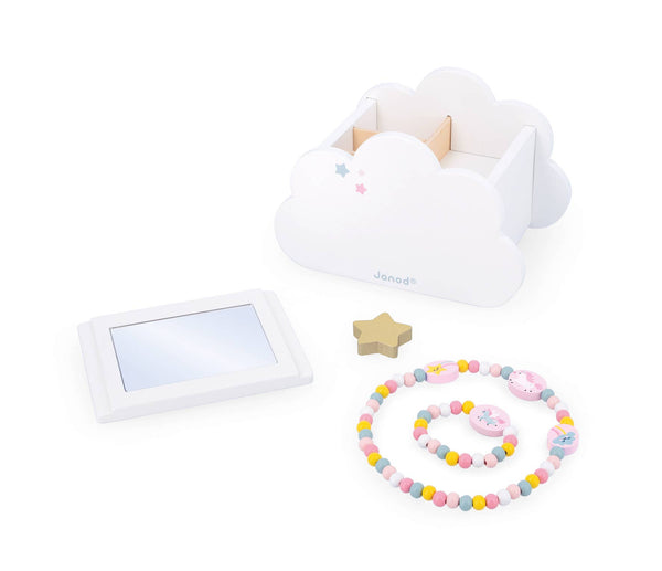 Children's toy set with a tablet, necklace, and star-shaped object on a white background