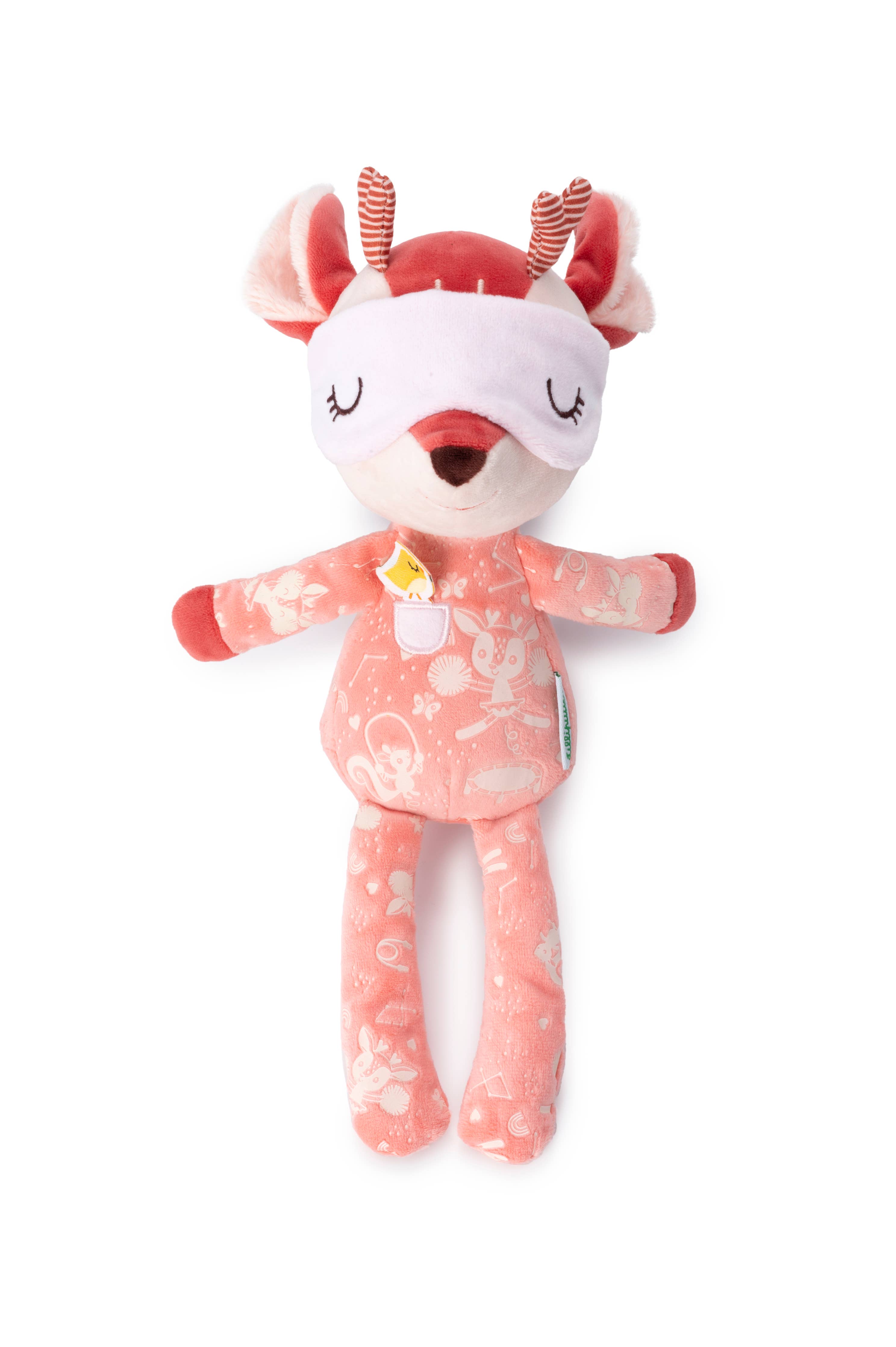 Plush toy deer with a white bandage on a white background