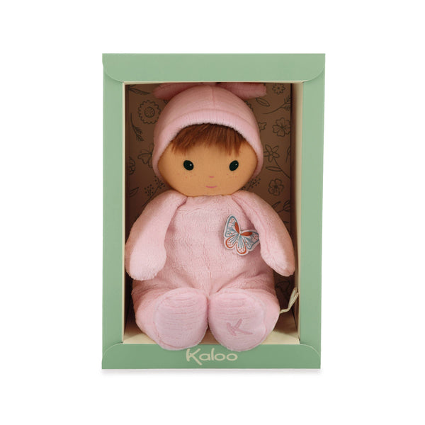 Pink plush toy with a butterfly design in a green box, featuring the brand 'Kaloo'.