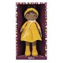 Doll in a yellow outfit with a hat in a box