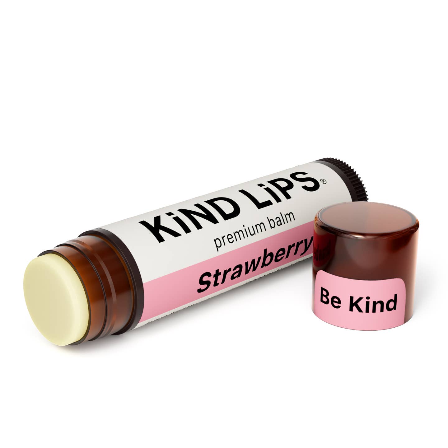 Kind Lips strawberry premium balm with packaging on a white background