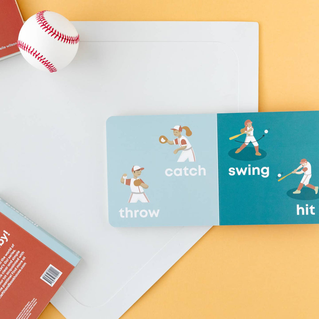 Baseball-themed flashcards on a yellow and white background