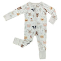 springtime baby animals on light gingham sleeper onesie