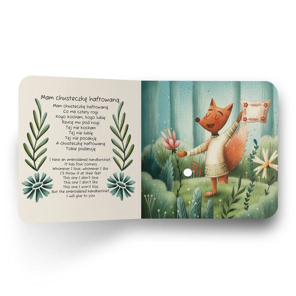Children's book with a fox illustration and text on a white background