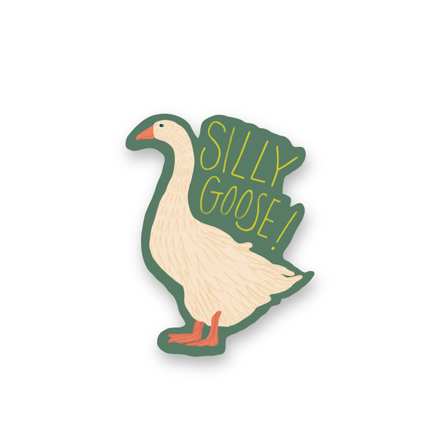 Sticker of a goose with 'Silly Goose!' text on a white background