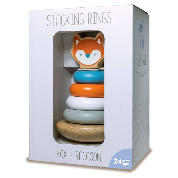 Stacking rings toy with fox design in packaging