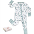 Baby onesie with floral pattern and matching items on a white background