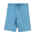 Blue shorts with a drawstring on a white background