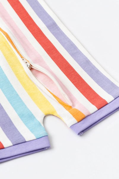 Colorful striped fabric with a zipper on a white background