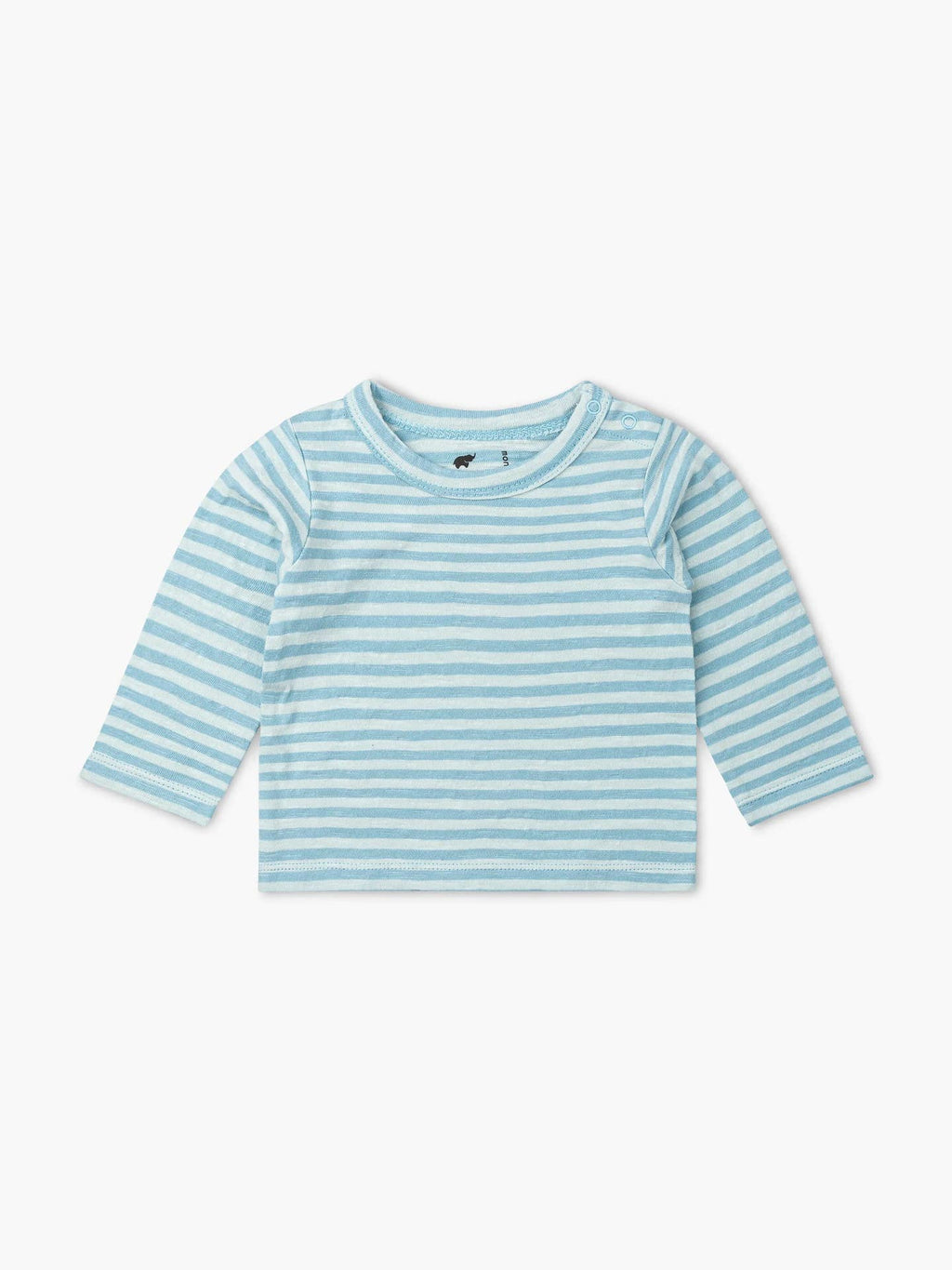 Blue and white striped long-sleeve shirt on a light beige background