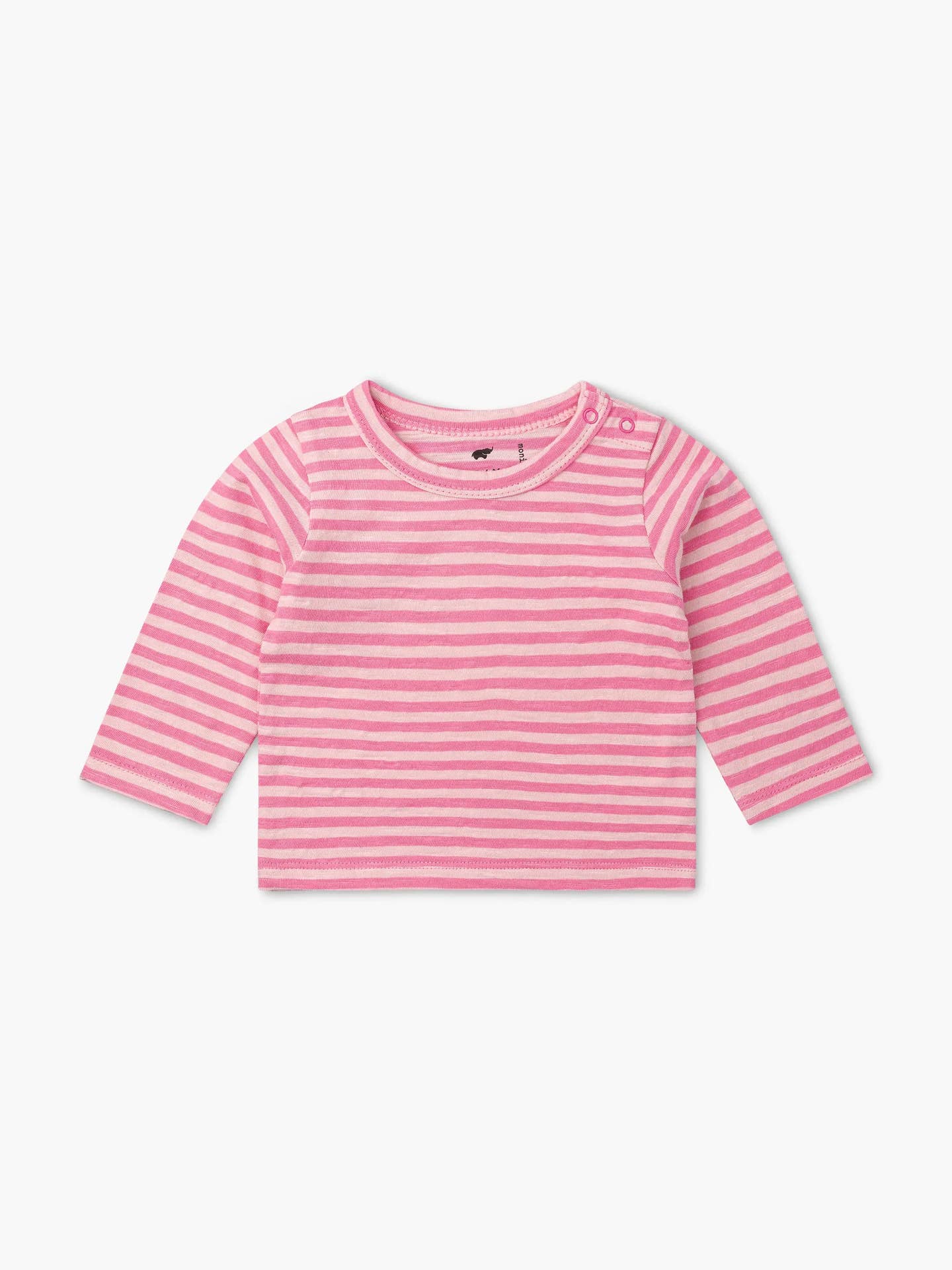 Pink and white striped long-sleeve shirt on a light gray background