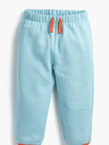 Light blue pants with orange accents on a white background
