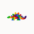 Rainbow colored wooden dinosaur puzzle on a white background