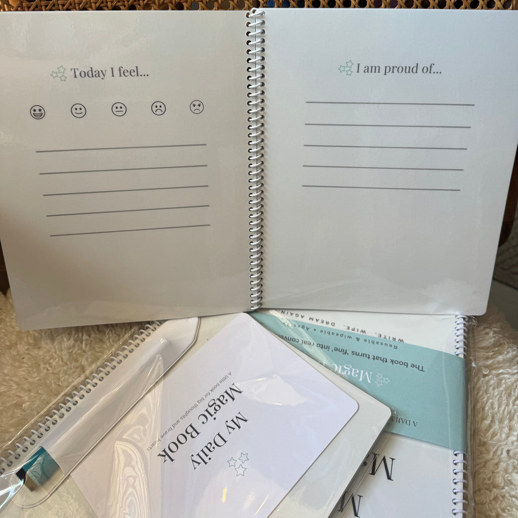 Notebook with text and symbols on a textured surface