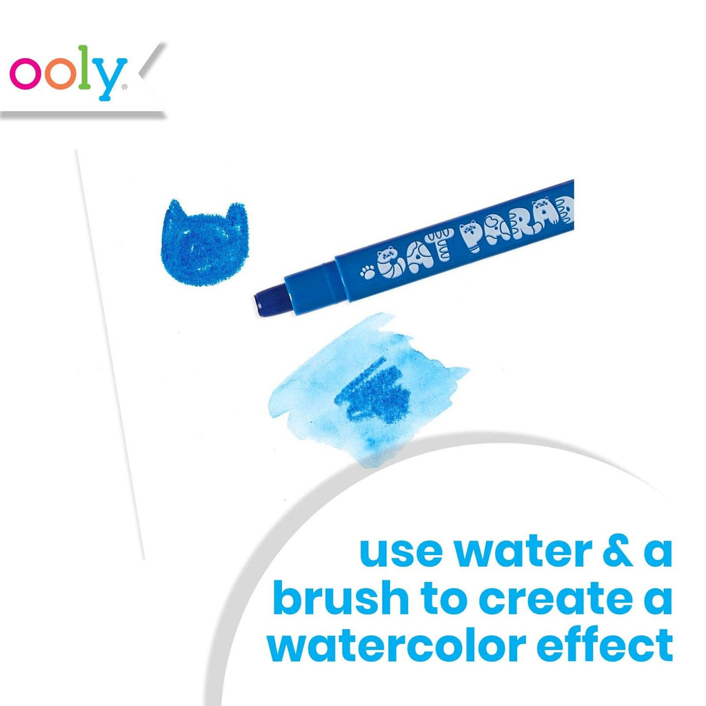 Blue paint marker with watercolor effect on a white background, featuring the Ooly brand.