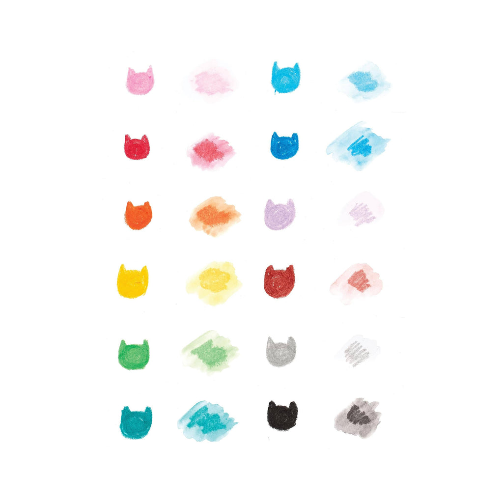 Set of colorful cat-shaped stamps on a white background