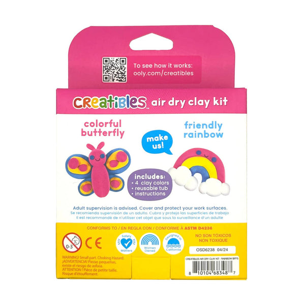 Package of Creatibles air dry clay kit with butterfly and rainbow designs on a white background