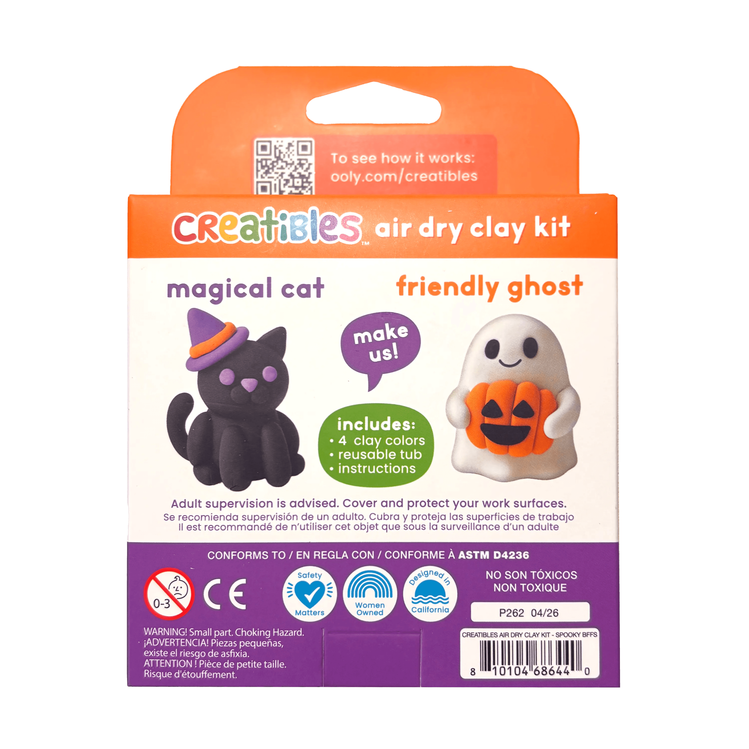 Creatibles air dry clay kit packaging with a black cat and white ghost figure on a green background
