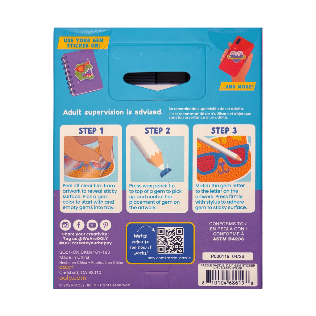 Back of a toy packaging with step-by-step instructions and branding details.