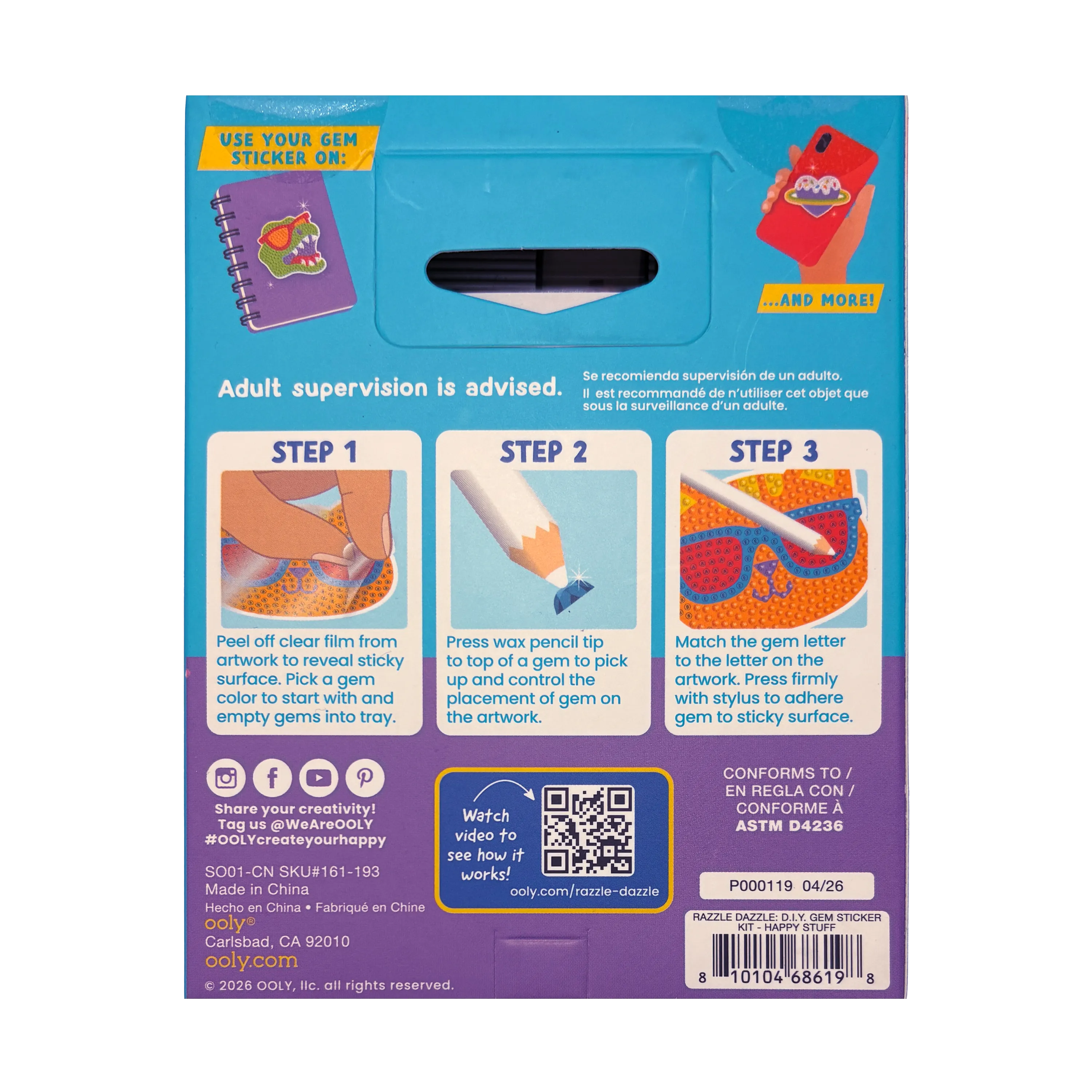 Back of a toy packaging with step-by-step instructions and branding details.