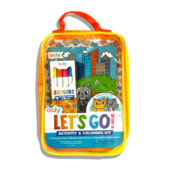 Ooly Let's Go! Activity and Coloring Kit packaging with colorful design and text.