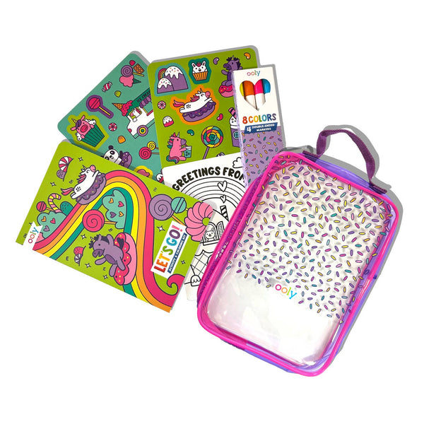 Coloring book set with a case on a white background