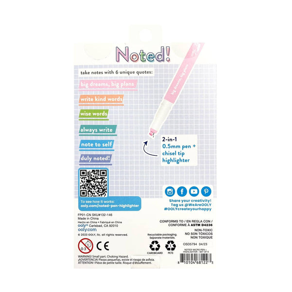 Pen and highlighter set with quotes on a white background