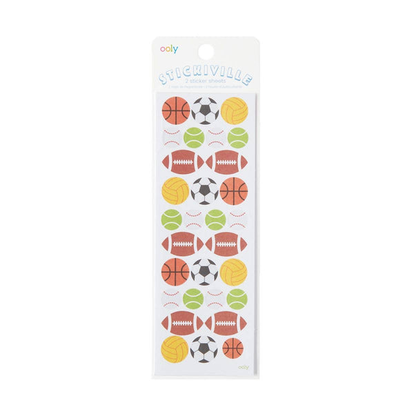 Pack of sports-themed stickers with various ball designs on a white background