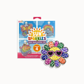Oolly Sun Sparkles Gem Suncatcher Kit packaging shown next to a completed flower suncatcher sticker with rainbow-colored petals and heart-shaped sunglasses on a white background.