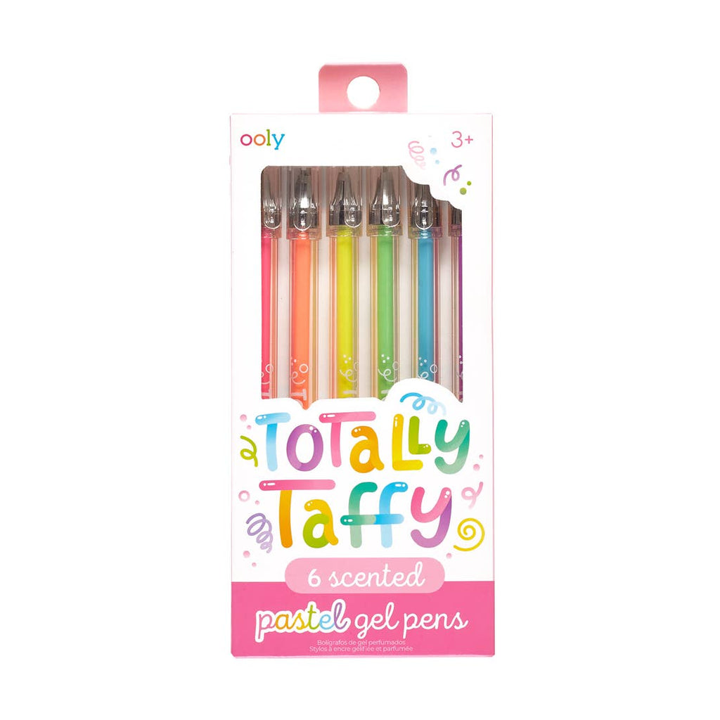 Packaging of 'Totally Laffy' pastel gel pens with colorful design and text.