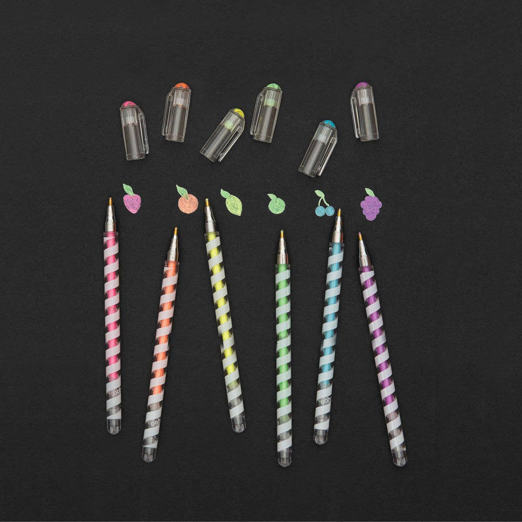 Colorful pencil leads with decorative tips on a black background