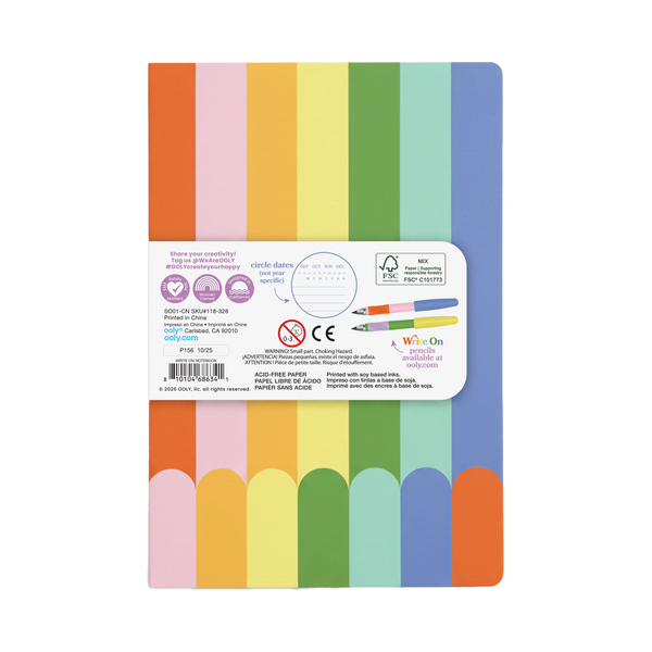 Pack of colorful paper sheets with a brand label on a white background