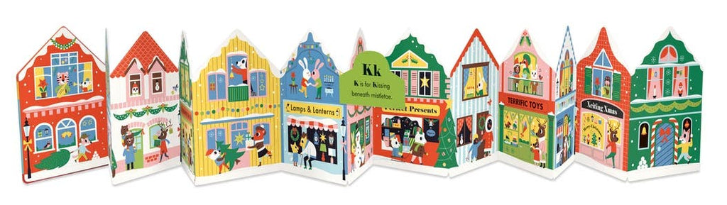 Set of colorful toy houses with various facades and small figures on a white background